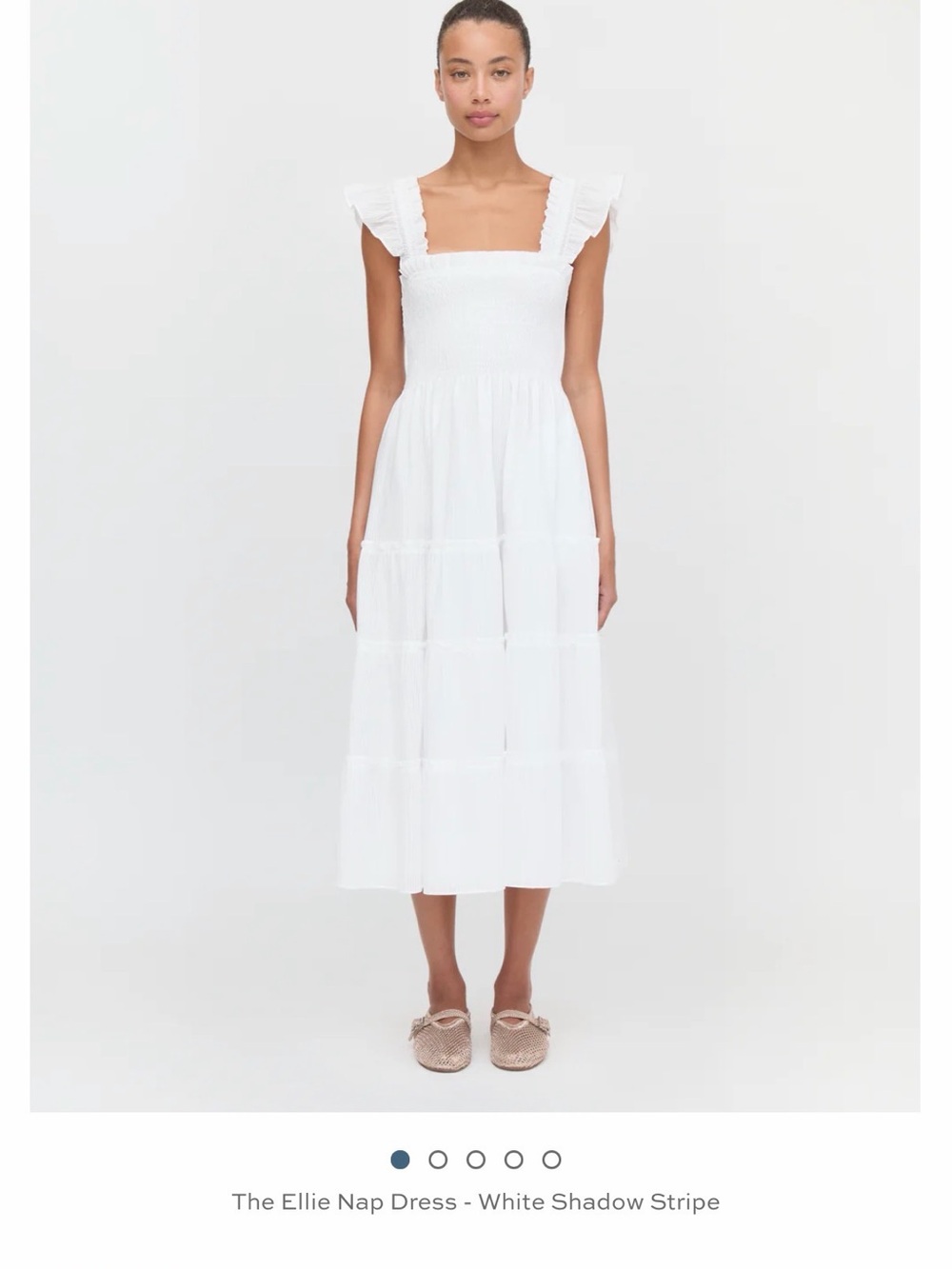 Hill House White Midi Dress with Ruffled Straps